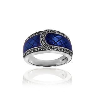 Blue Enamel Overlap Crosshatch Ring w/Marcasites - 01R146ROY Blue Enamel Overlap Crosshatch Ring w/Marcasites - 01R146ROY